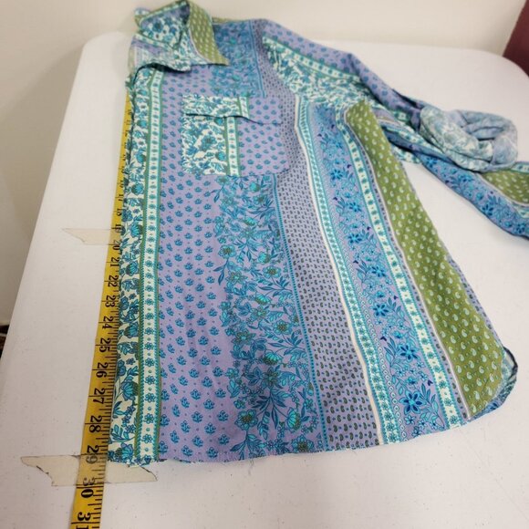 Fred David Womens Button Up Patchwork Top Size 3X Blue Bohemian Floral Artsy - Picture 8 of 10